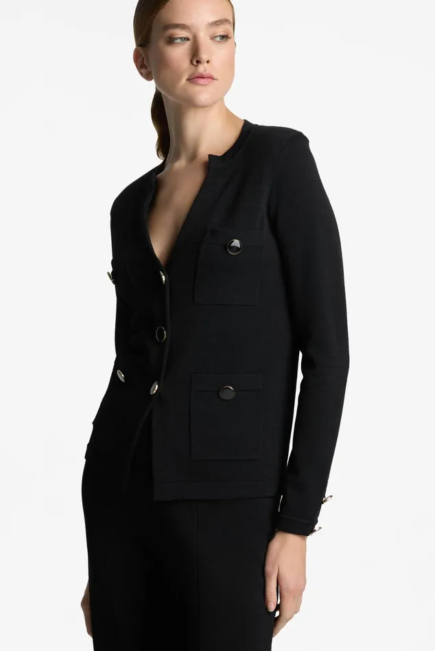 Women Jackets and Coats St John Santiago Knit Button Jacket Black Women Jackets and Coats St John Santiago Knit Button Jacket Black