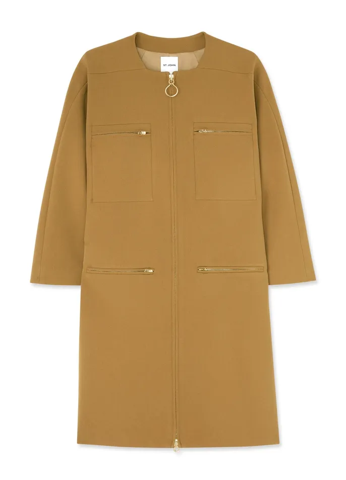 Women Jackets and Coats St John Stretch Crepe Long Jacket Hazel