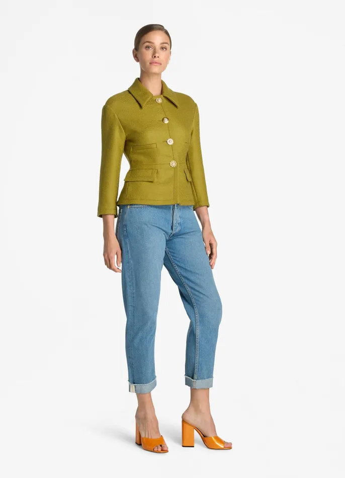 Women Jackets and Coats St John Textured Wool Short Jacket Moss Women Jackets and Coats St John Textured Wool Short Jacket Moss