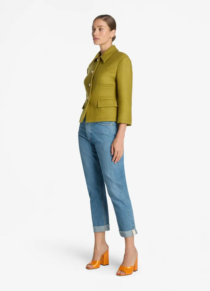 Women Jackets and Coats St John Textured Wool Short Jacket Moss Women Jackets and Coats St John Textured Wool Short Jacket Moss