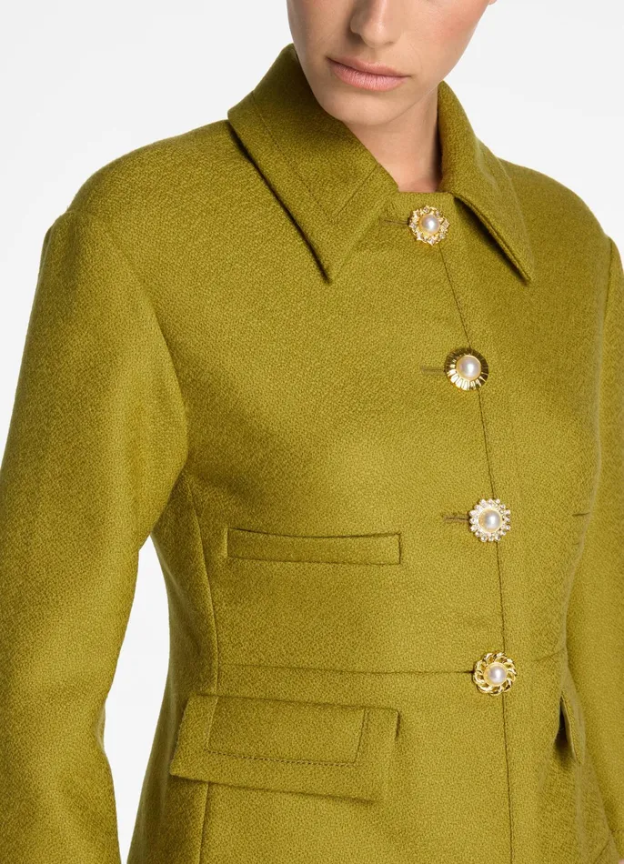 Women Jackets and Coats St John Textured Wool Short Jacket Moss Women Jackets and Coats St John Textured Wool Short Jacket Moss