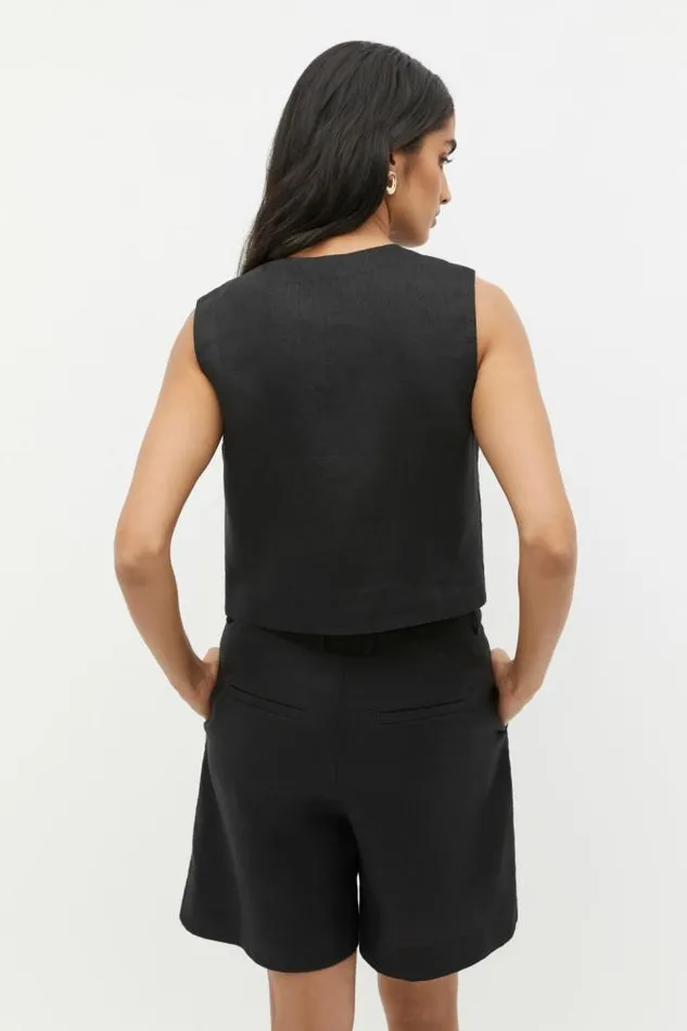 Women Jackets and Vests Seed Heritage Linen Button Down Shell Top Black