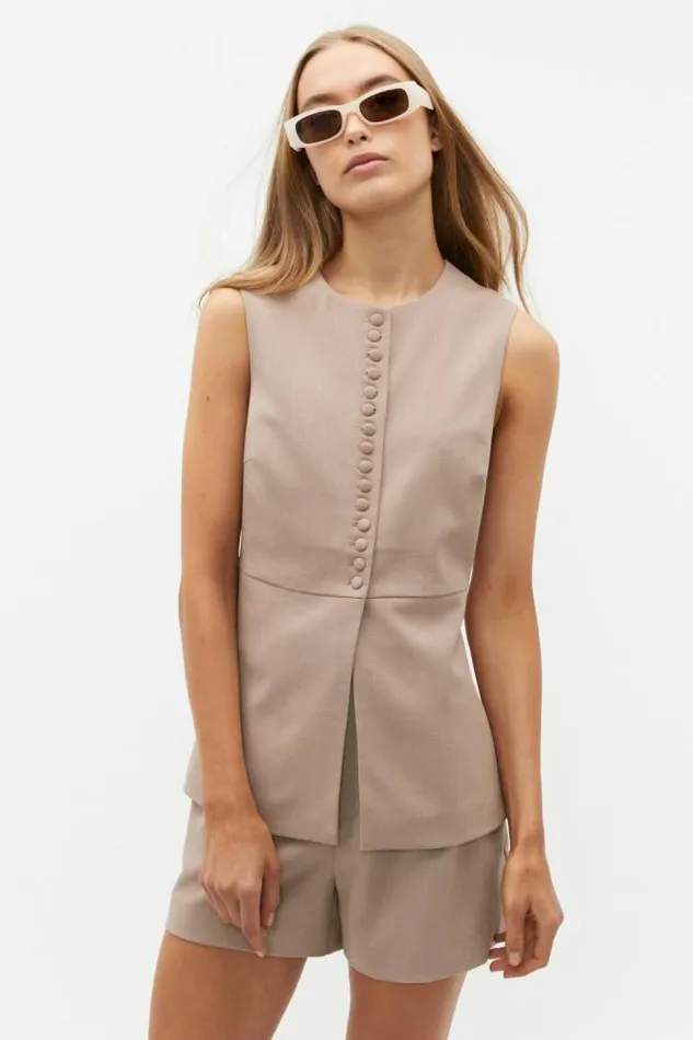 Women Jackets and Vests Seed Heritage Tailored Cinch Waist Vest Cookie