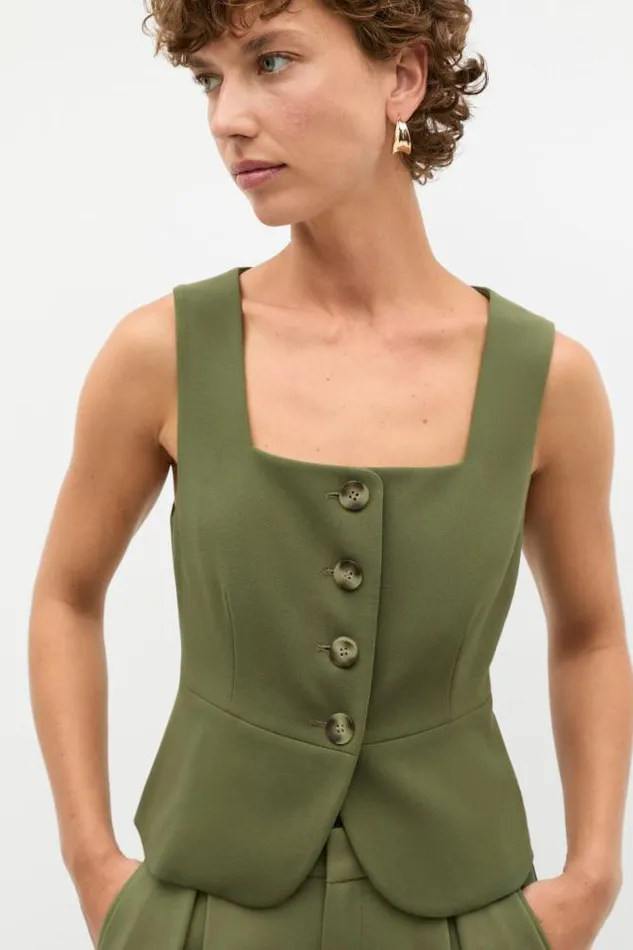 Women Jackets and Vests Seed Heritage Waisted Button Down Suit Vest Rainforest