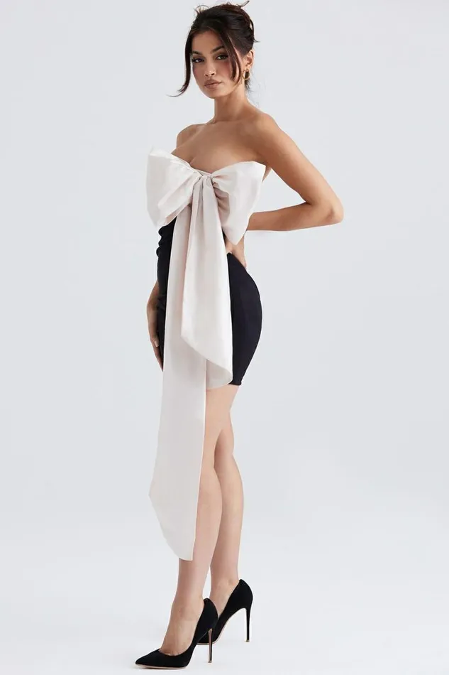 Women Jana Black and Ivory Bow Mini Dress House Of CB Dresses