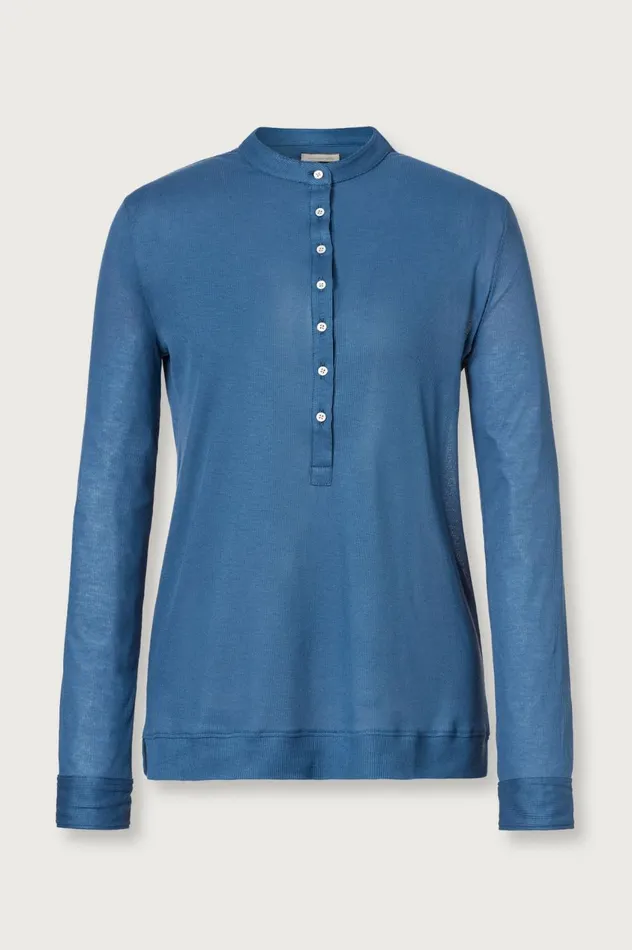 Women JAVA2 8211 Cotton Silk Jersey Henley Shirt 8211 Oltremare Massimo Alba Tops Women JAVA2 8211 Cotton Silk Jersey Henley Shirt 8211 Oltremare Massimo Alba Tops