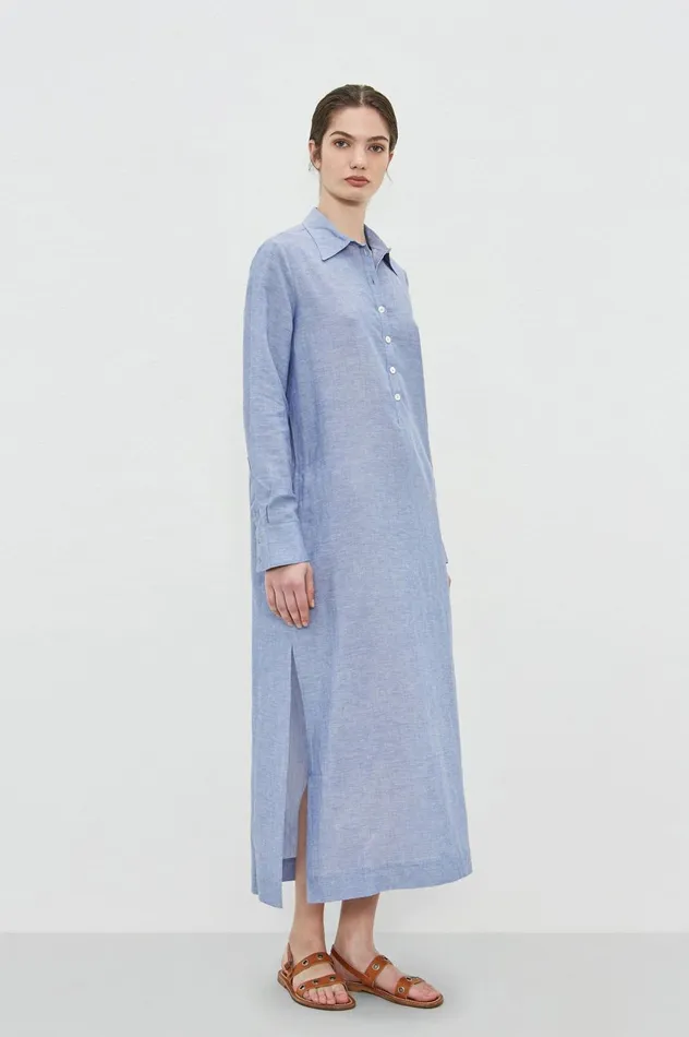 Women JENNY 8211 Linen Cotton Kaftan 8211 Azzurro Massimo Alba Dresses and Skirts