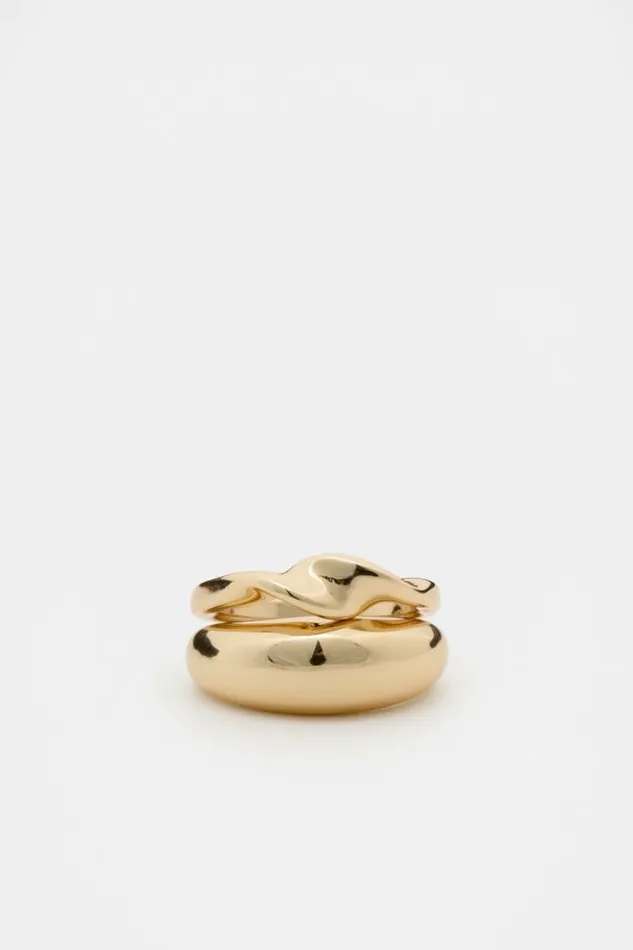 Women Jewellery Seed Heritage Sculptural Twist Ring Set Gold