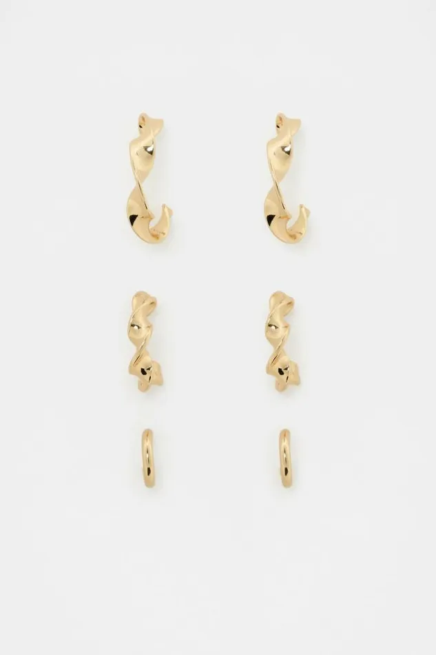 Women Jewellery Seed Heritage Twist Hoop Ear Pack Gold
