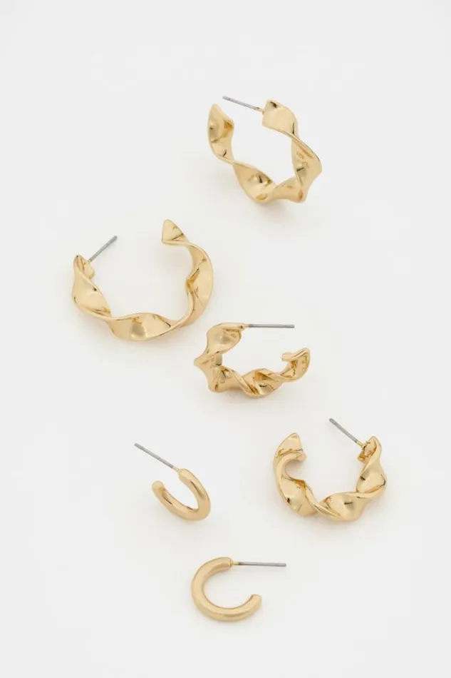 Women Jewellery Seed Heritage Twist Hoop Ear Pack Gold