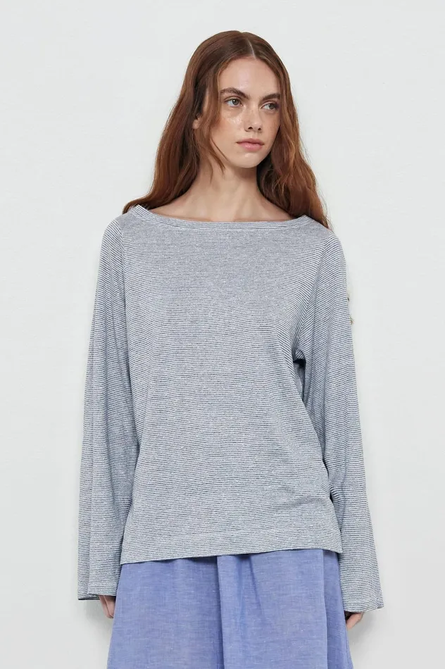 Women JOYCE 8211 Linen Cotton Jersey Boat Neck Tshirt 8211 Bianco Massimo Alba Tops