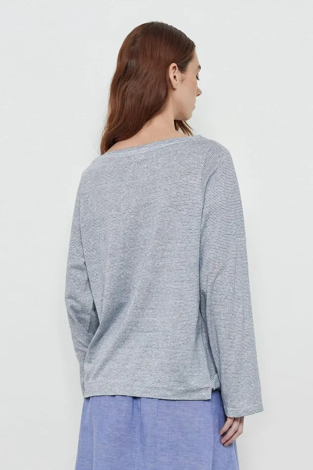 Women JOYCE 8211 Linen Cotton Jersey Boat Neck Tshirt 8211 Bianco Massimo Alba Tops