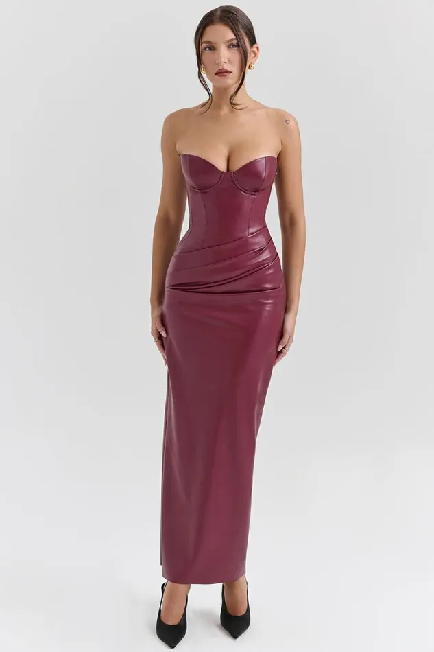 Women Juliana Cabernet Vegan Leather Midi Dress House Of CB Dresses