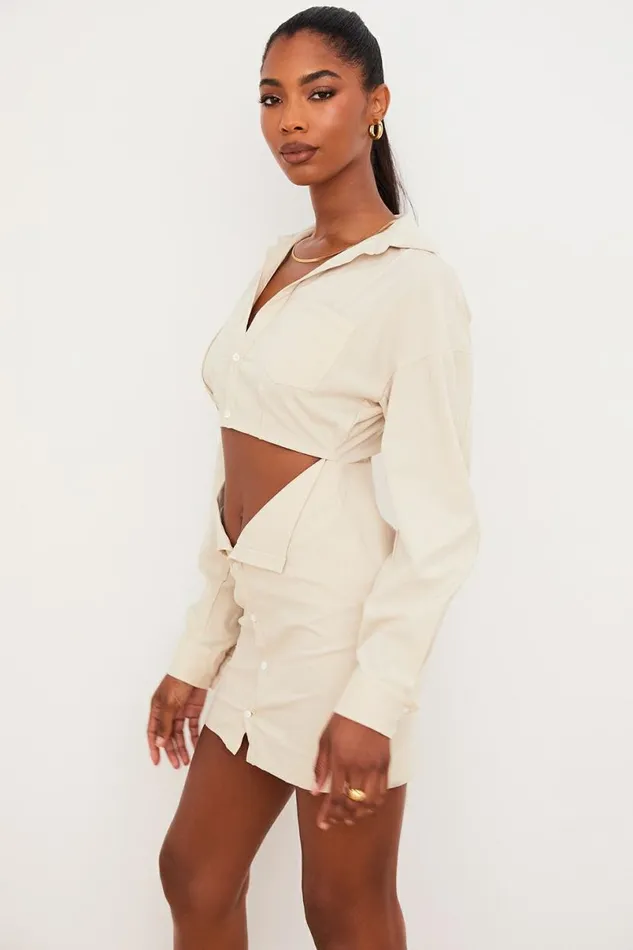 Women Julietta Beige Linen Cutout Shirt Dress House Of CB Dresses Women Julietta Beige Linen Cutout Shirt Dress House Of CB Dresses