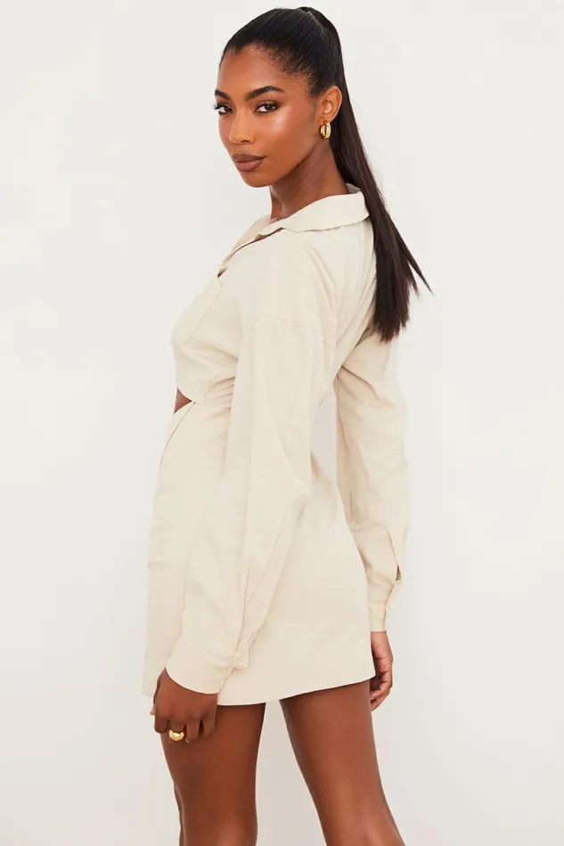 Women Julietta Beige Linen Cutout Shirt Dress House Of CB Dresses Women Julietta Beige Linen Cutout Shirt Dress House Of CB Dresses