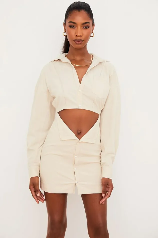 Women Julietta Beige Linen Cutout Shirt Dress House Of CB Dresses Women Julietta Beige Linen Cutout Shirt Dress House Of CB Dresses