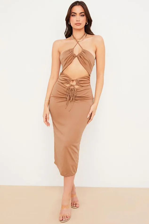 Women Kasia Caramel Cutout Midi Dress House Of CB Dresses