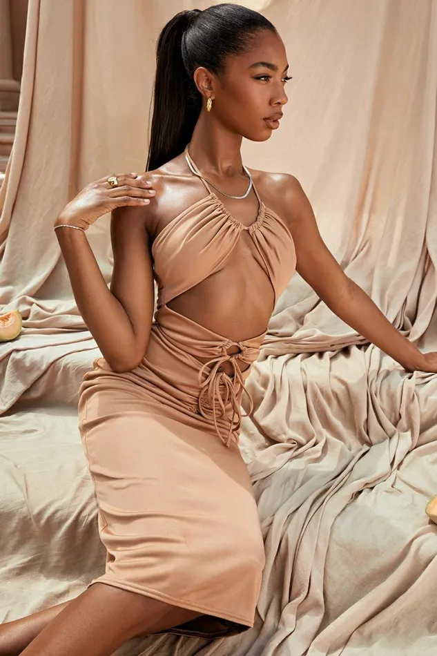 Women Kasia Caramel Cutout Midi Dress House Of CB Dresses Women Kasia Caramel Cutout Midi Dress House Of CB Dresses