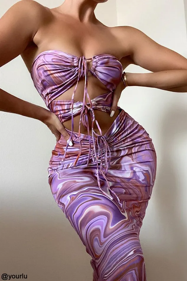 Women Kasia Purple Swirl Cutout Midi Dress House Of CB Dresses Women Kasia Purple Swirl Cutout Midi Dress House Of CB Dresses