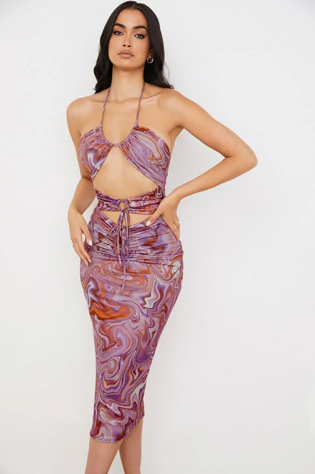 Women Kasia Purple Swirl Cutout Midi Dress House Of CB Dresses Women Kasia Purple Swirl Cutout Midi Dress House Of CB Dresses