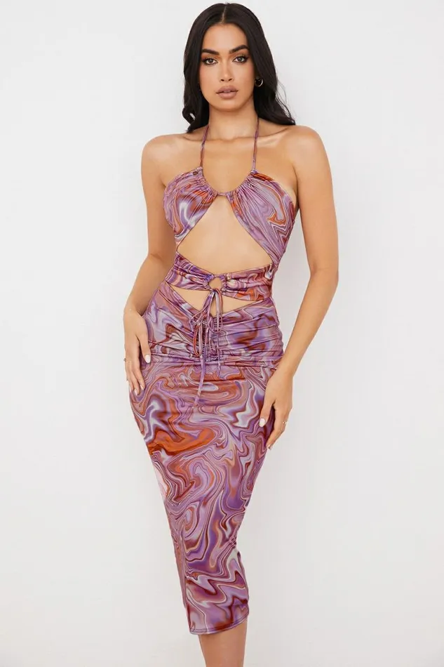 Women Kasia Purple Swirl Cutout Midi Dress House Of CB Dresses Women Kasia Purple Swirl Cutout Midi Dress House Of CB Dresses