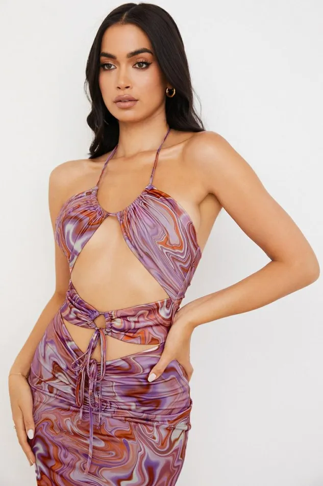 Women Kasia Purple Swirl Cutout Midi Dress House Of CB Dresses Women Kasia Purple Swirl Cutout Midi Dress House Of CB Dresses