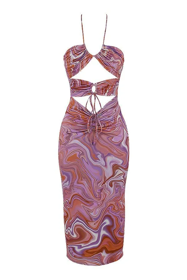 Women Kasia Purple Swirl Cutout Midi Dress House Of CB Dresses Women Kasia Purple Swirl Cutout Midi Dress House Of CB Dresses