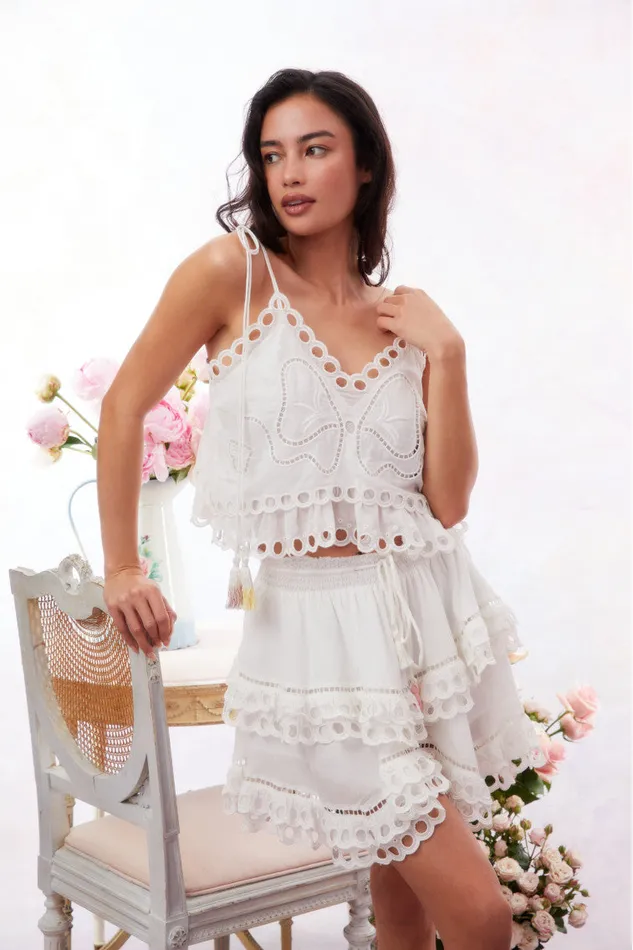 WomenKids Tops LoveShackFancy Biltmore Eyelet Cotton Top Soft White