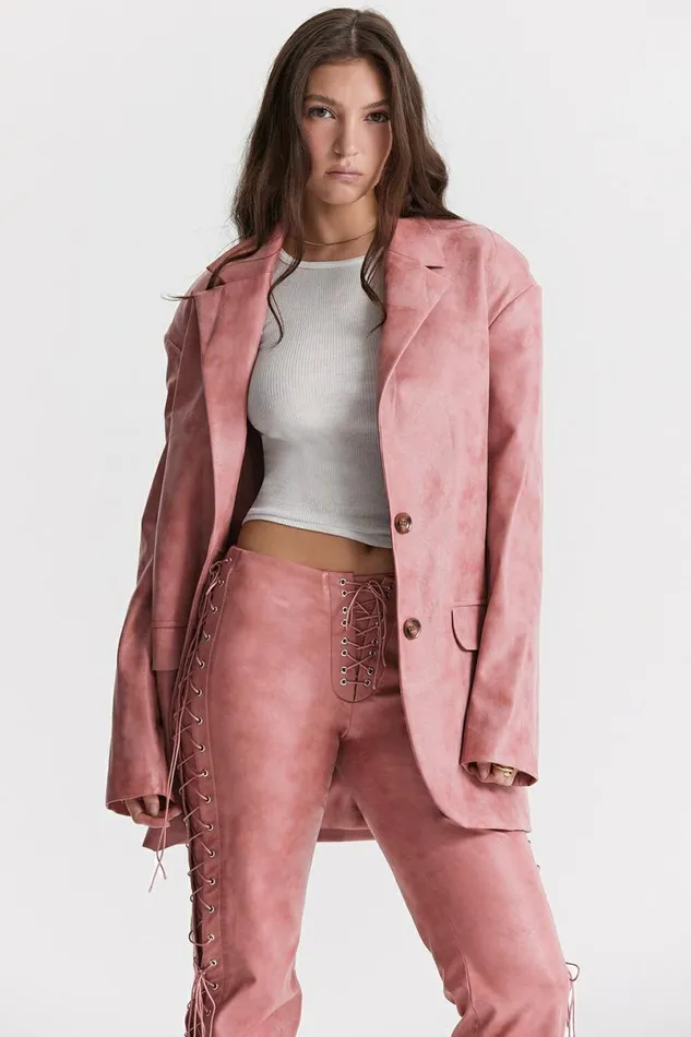 Women Kiera Warm Pink Vegan Leather Oversized Blazer House Of CB Outerwear