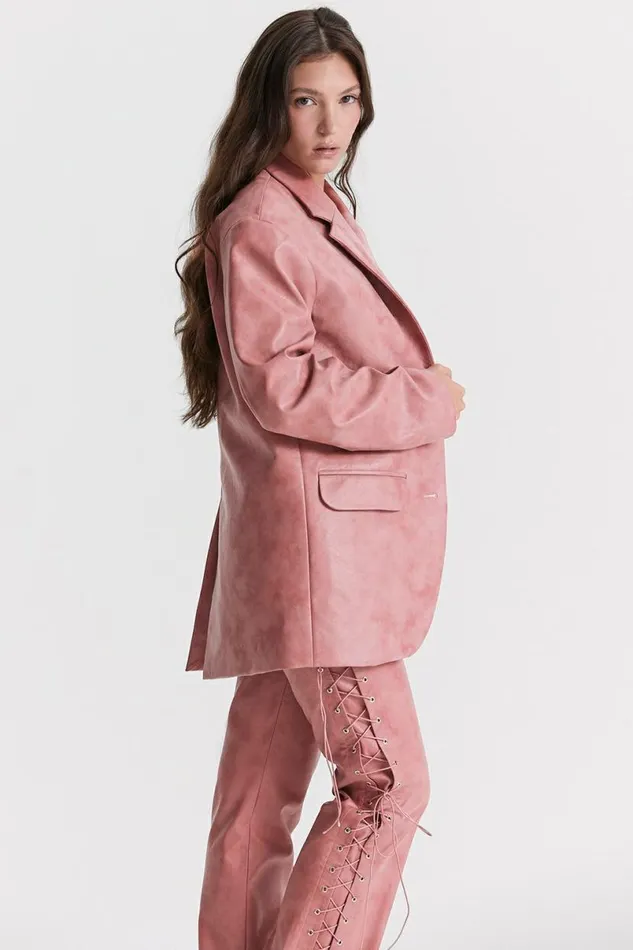 Women Kiera Warm Pink Vegan Leather Oversized Blazer House Of CB Outerwear Women Kiera Warm Pink Vegan Leather Oversized Blazer House Of CB Outerwear