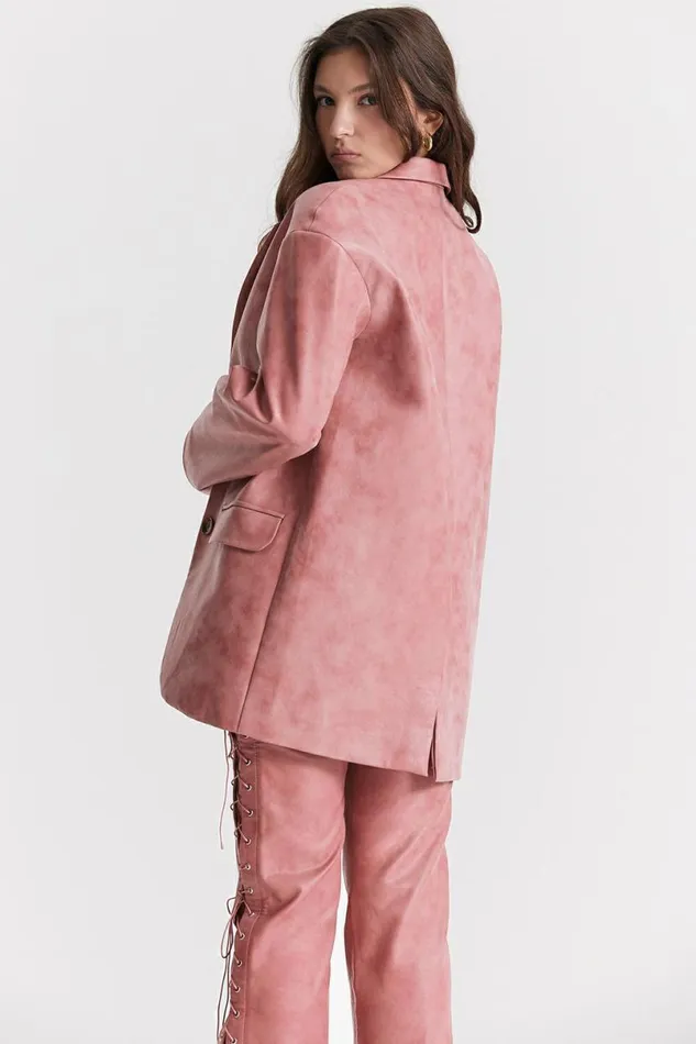 Women Kiera Warm Pink Vegan Leather Oversized Blazer House Of CB Outerwear Women Kiera Warm Pink Vegan Leather Oversized Blazer House Of CB Outerwear