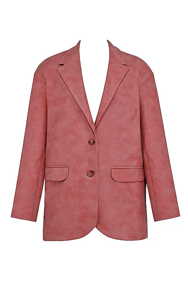 Women Kiera Warm Pink Vegan Leather Oversized Blazer House Of CB Outerwear Women Kiera Warm Pink Vegan Leather Oversized Blazer House Of CB Outerwear