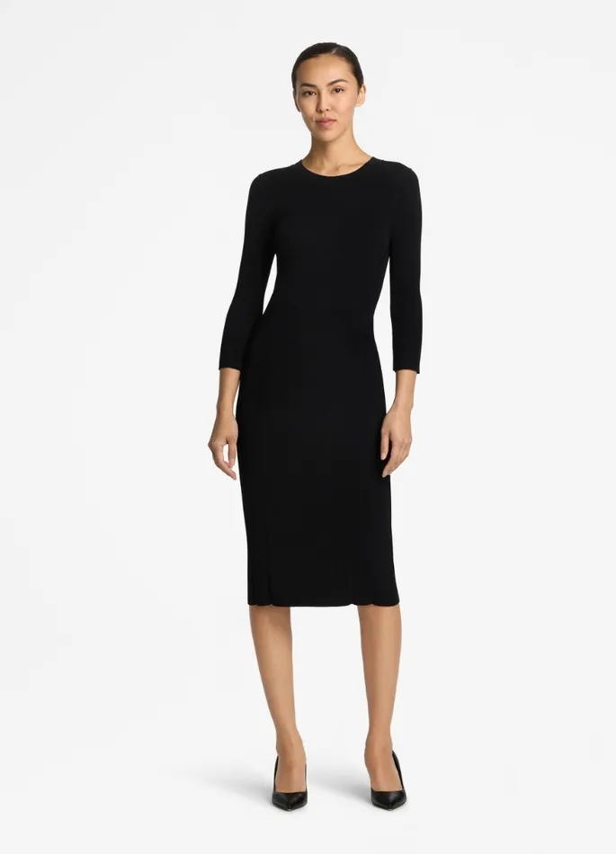 Women Knit Dresses St John Mixed Rib 34 Sleeve Dress Black Women Knit Dresses St John Mixed Rib 34 Sleeve Dress Black