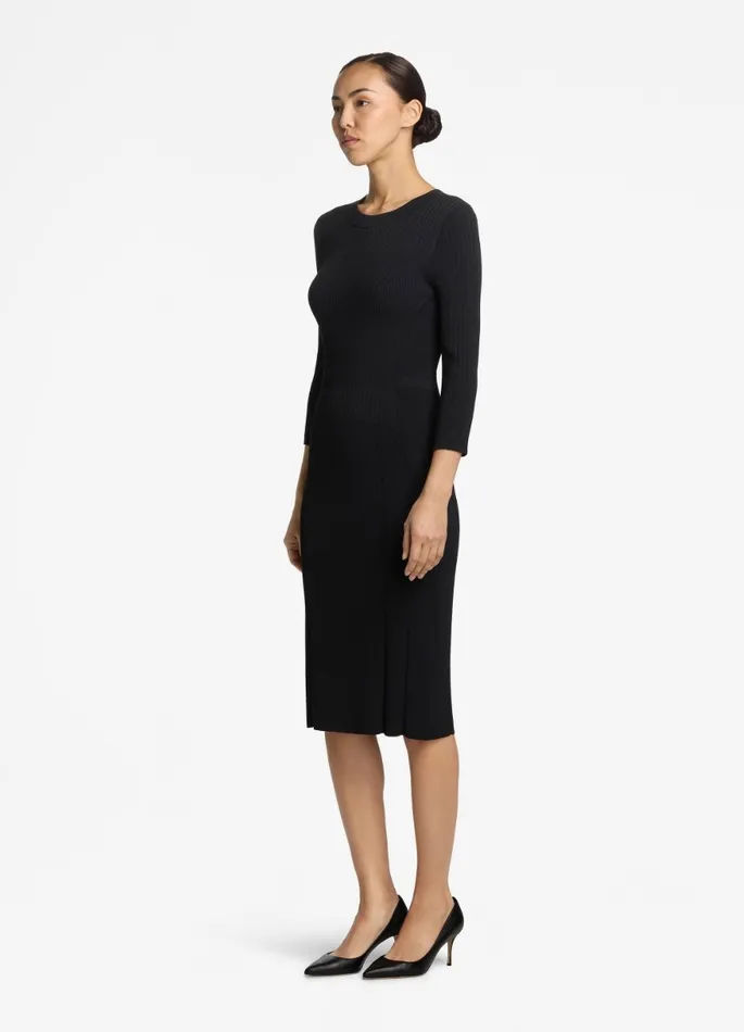 Women Knit Dresses St John Mixed Rib 34 Sleeve Dress Black Women Knit Dresses St John Mixed Rib 34 Sleeve Dress Black