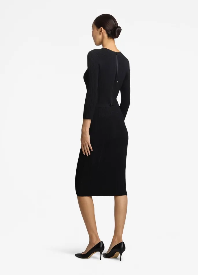 Women Knit Dresses St John Mixed Rib 34 Sleeve Dress Black Women Knit Dresses St John Mixed Rib 34 Sleeve Dress Black