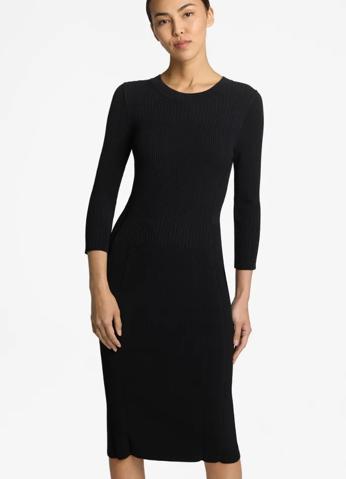 Women Knit Dresses St John Mixed Rib 34 Sleeve Dress Black Women Knit Dresses St John Mixed Rib 34 Sleeve Dress Black