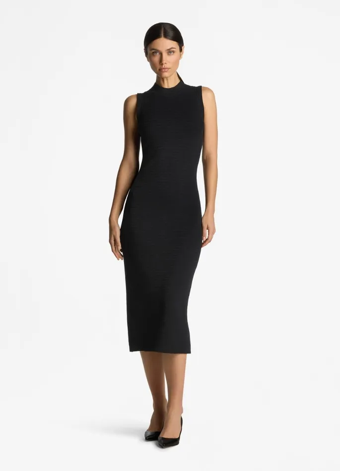Women Knit Dresses St John Mock Collar Dress Black Women Knit Dresses St John Mock Collar Dress Black
