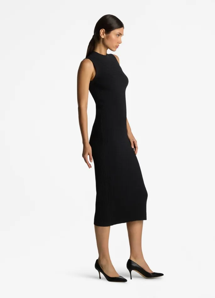 Women Knit Dresses St John Mock Collar Dress Black Women Knit Dresses St John Mock Collar Dress Black
