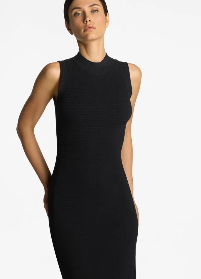 Women Knit Dresses St John Mock Collar Dress Black Women Knit Dresses St John Mock Collar Dress Black