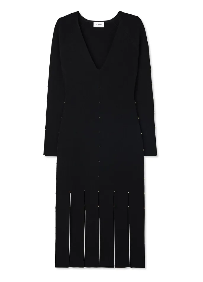 Women Knit Dresses St John Stretch Knit Slit Dress Black