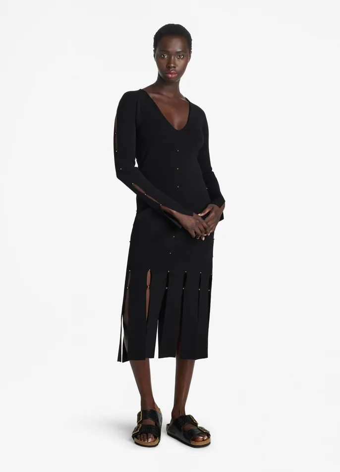 Women Knit Dresses St John Stretch Knit Slit Dress Black Women Knit Dresses St John Stretch Knit Slit Dress Black