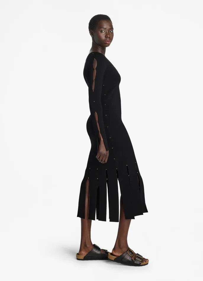Women Knit Dresses St John Stretch Knit Slit Dress Black Women Knit Dresses St John Stretch Knit Slit Dress Black