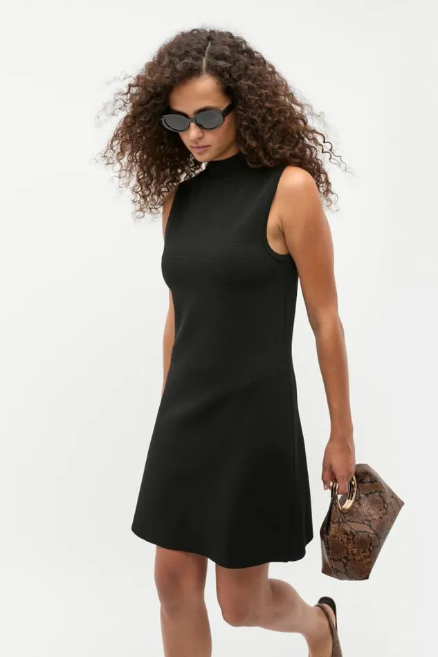 Women Knitwear and Sweaters Seed Heritage Crepe Knit Mock Neck Mini Dress Black