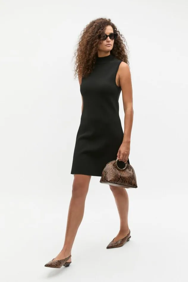 Women Knitwear and Sweaters Seed Heritage Crepe Knit Mock Neck Mini Dress Black