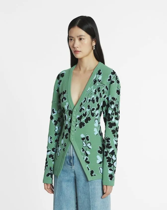 Women Knitwear Lanvin Tailored Jacquard Cardigan Vert De Gris Women Knitwear Lanvin Tailored Jacquard Cardigan Vert De Gris