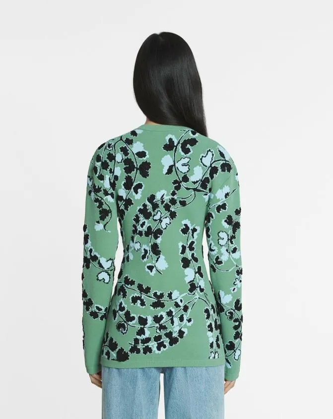 Women Knitwear Lanvin Tailored Jacquard Cardigan Vert De Gris Women Knitwear Lanvin Tailored Jacquard Cardigan Vert De Gris