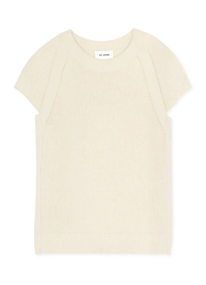 Women Knitwear St John Cap Sleeve Rib Knit Top Ecru