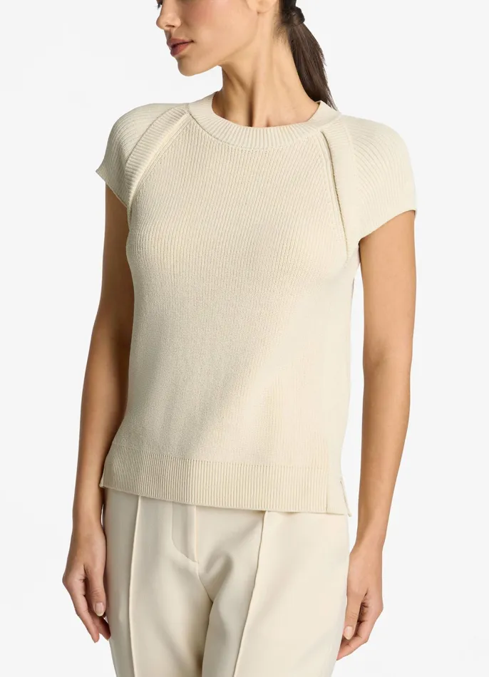 Women Knitwear St John Cap Sleeve Rib Knit Top Ecru Women Knitwear St John Cap Sleeve Rib Knit Top Ecru