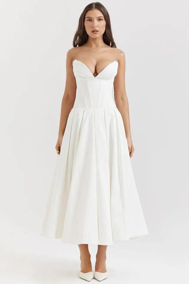 Women Lady White Strapless Midi Dress House Of CB Dresses