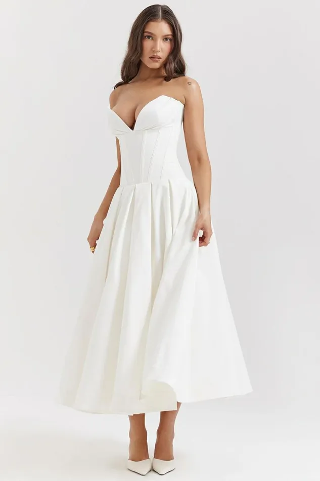Women Lady White Strapless Midi Dress House Of CB Dresses